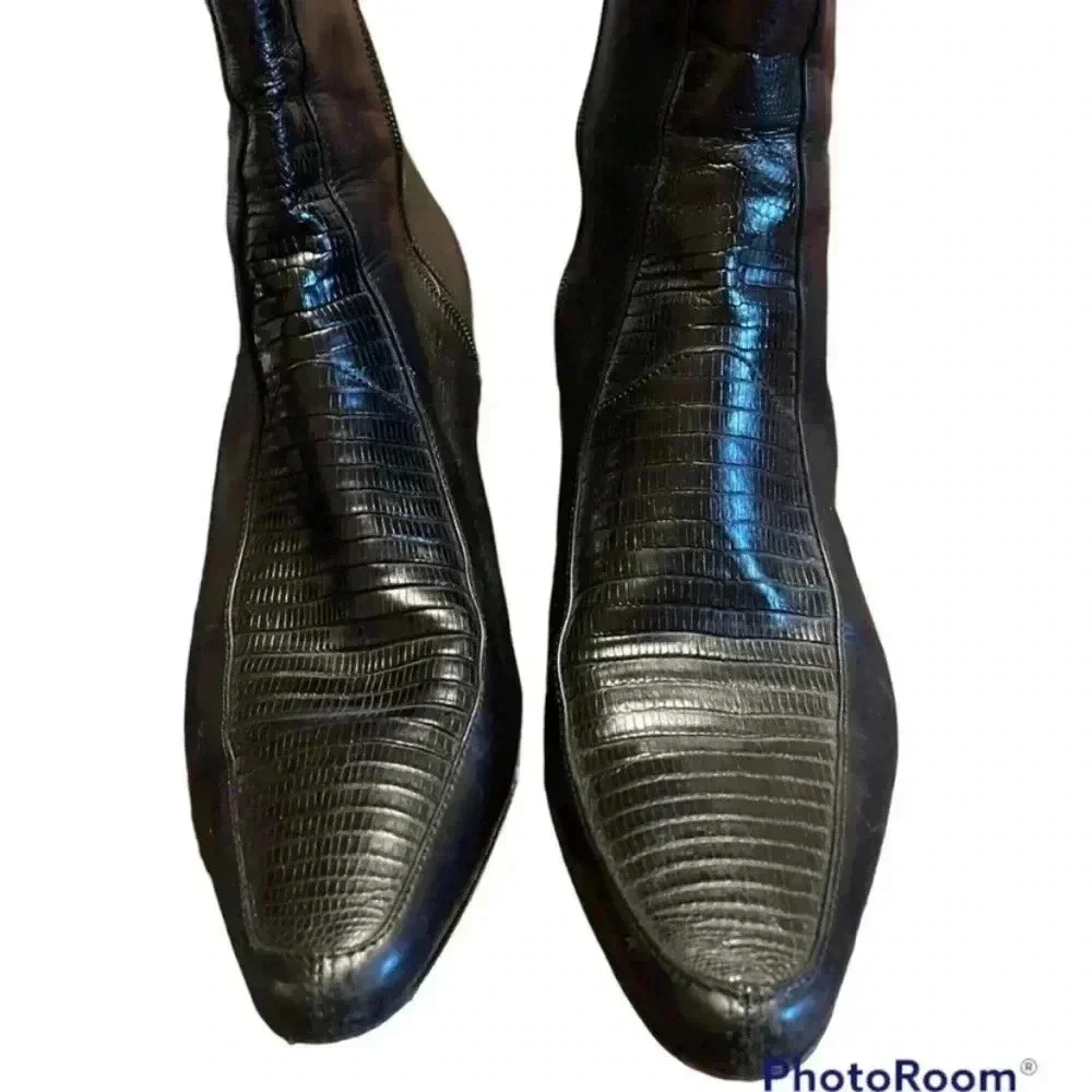 Cole Haan Black Leather Point Toe Heel Boots